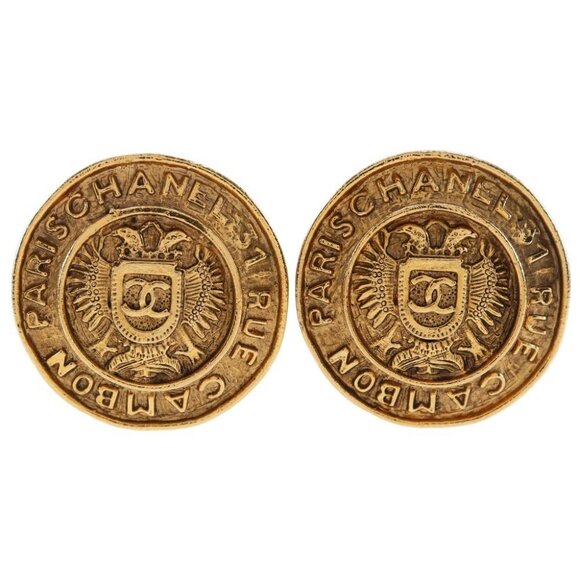 CHANEL COCO Mark Earring 31 RUE CAMBON vintage Plated Gold 26.0g Women - Picture 1 of 9